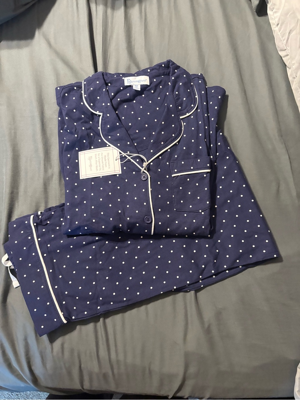 Women's Navy Polka Dot Pajama Set with White Piping